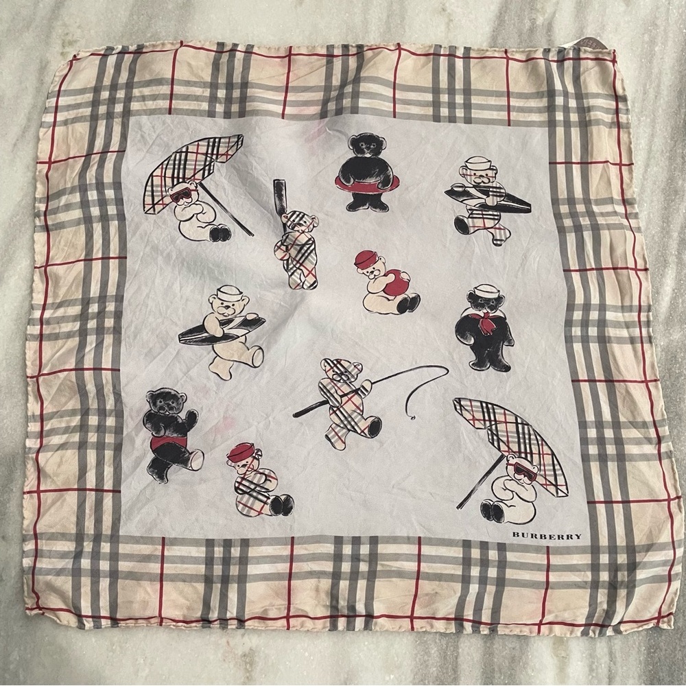 Burberry Bear Print Scarf - Red, Black, White